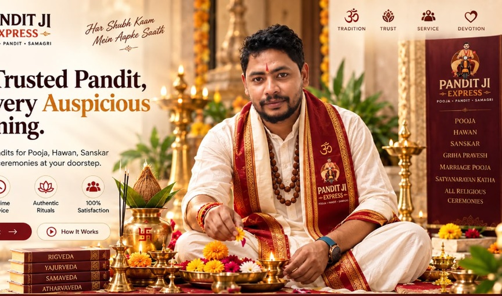 Pandit Ji Express - North Indian Vedic Priest in Traditional Ceremony with Sacred Kalash & Puja Thali in Bangalore